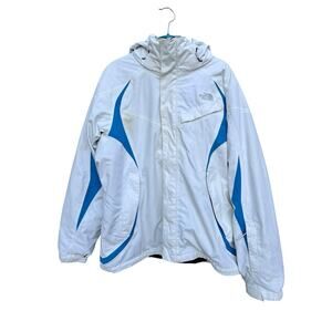 The North Face Women HyVent Triclimate White Blue 3 in 1 Zip-Up Hooded Jacket XL